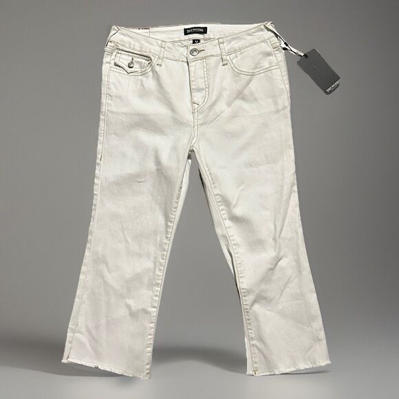 NWT True Religion World Tour Flare Mid Rise Capri Jeans White‎ Women’s Size 28 - Picture 2 of 8